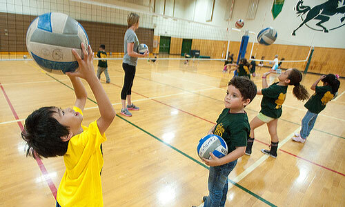 An image of children playing volleyball.